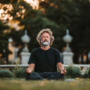 Літні люди медитують на природі